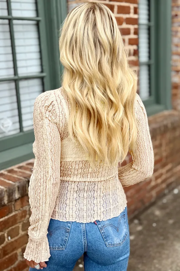 Apricot Flounced Long Sleeve Mock Top
