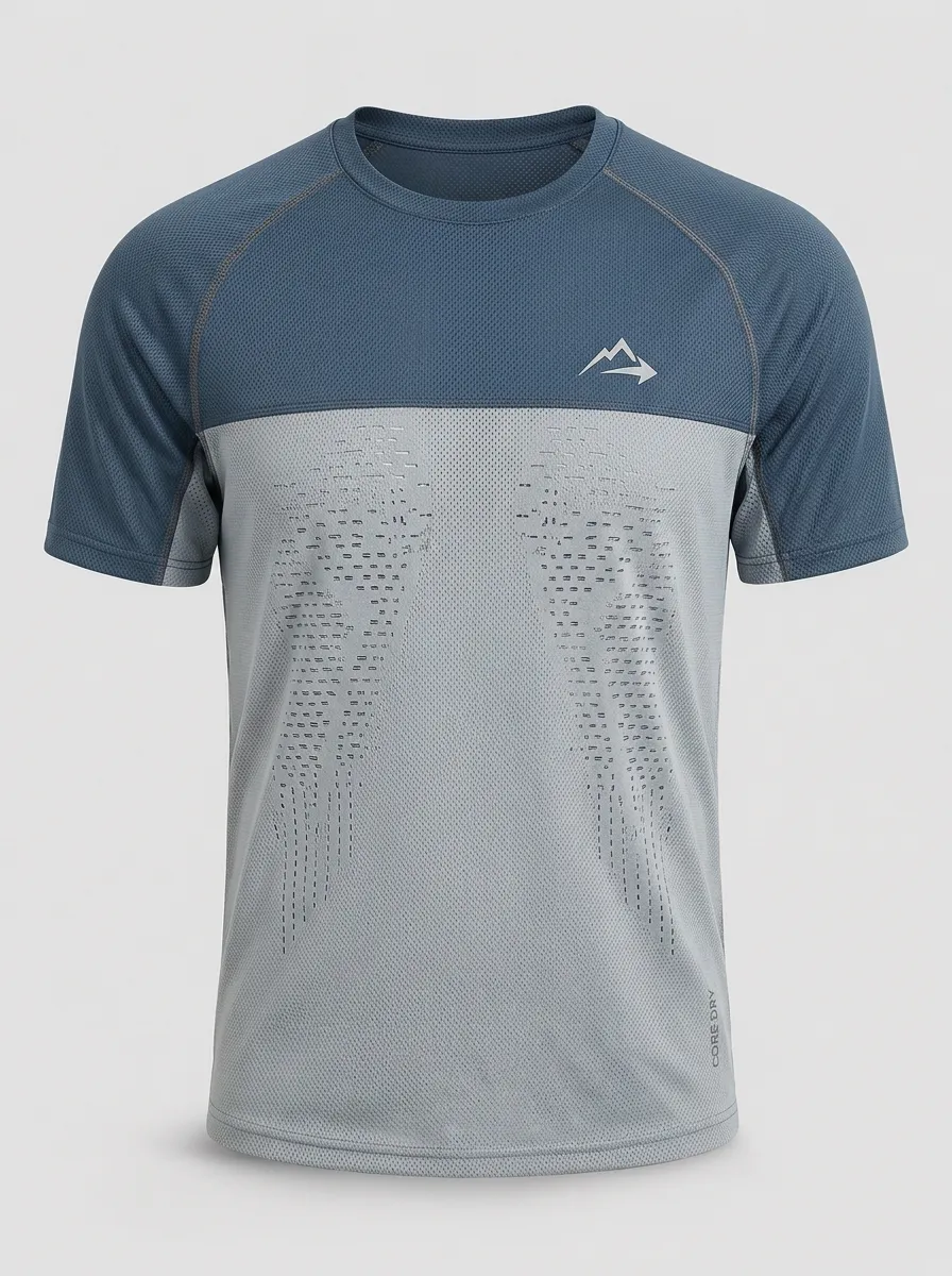 Men's Blue and Grey Color-Block Raglan Active T-Shirt