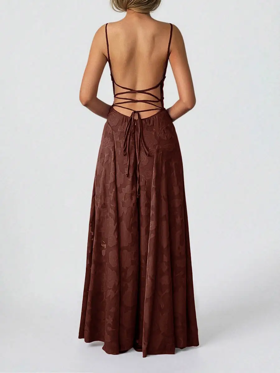 Jacquard Pleated Neck Maxi Dress