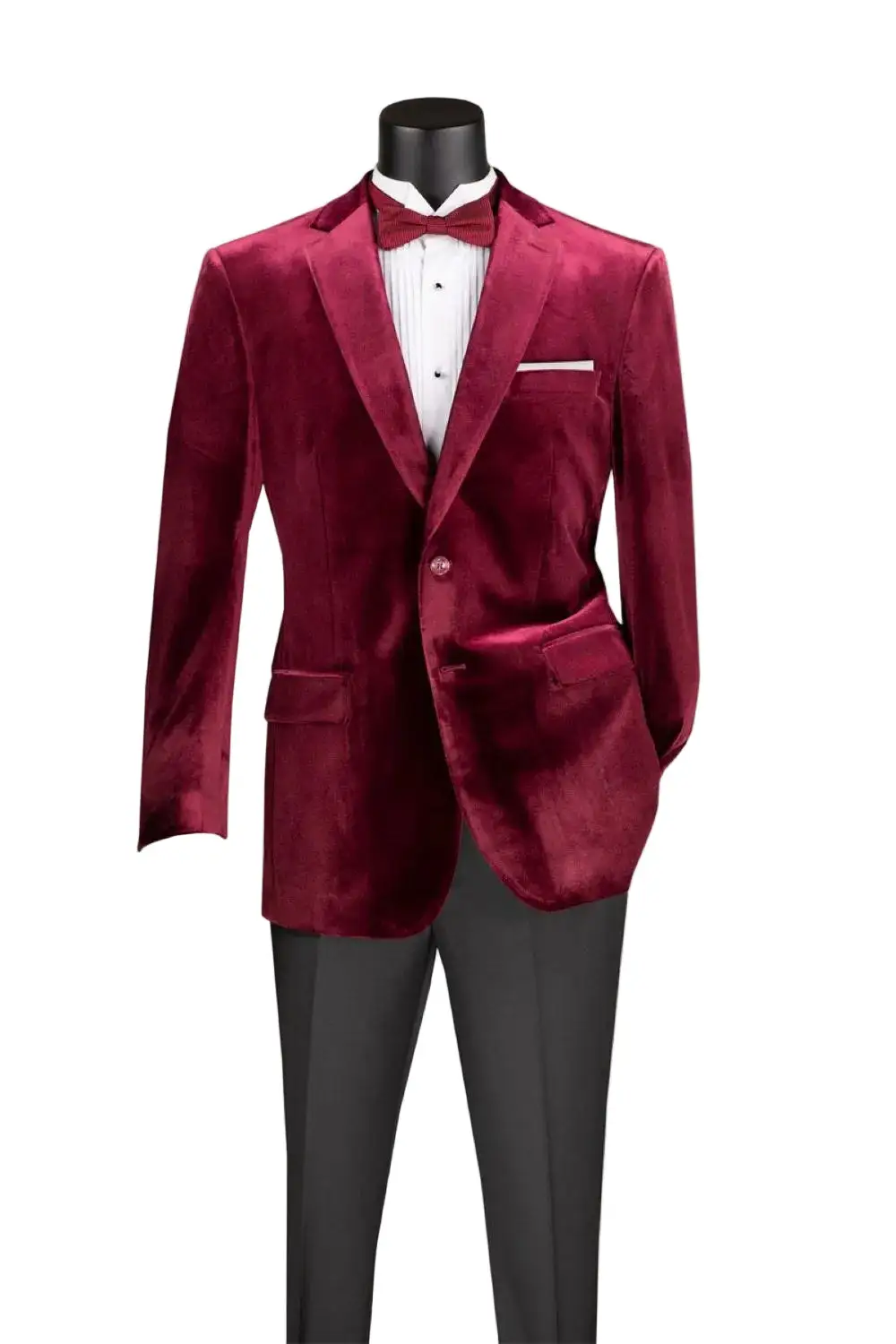 Wine Regular Fit Velvet Single Breasted Notch Lapel Side Vents Jacket