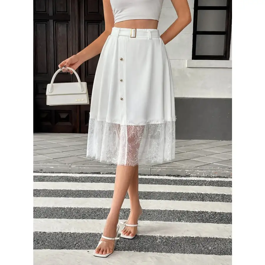 Lace Hem Detail Midi Skirt