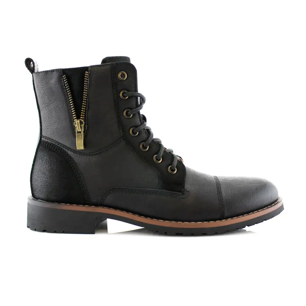 Suede Faux-Leather Cap-Toe Combat Boots