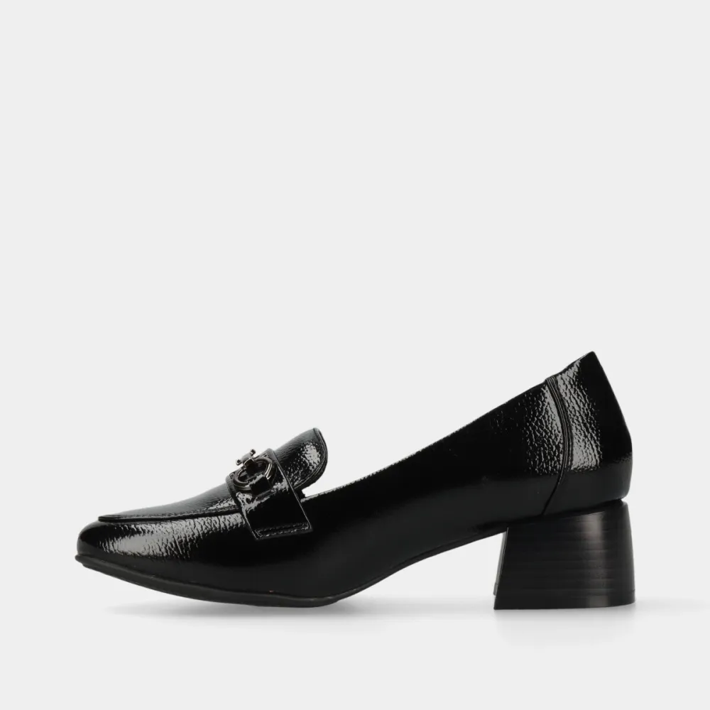Classic Patent Effect Block Heel Cushioned Insole Heeled Loafers