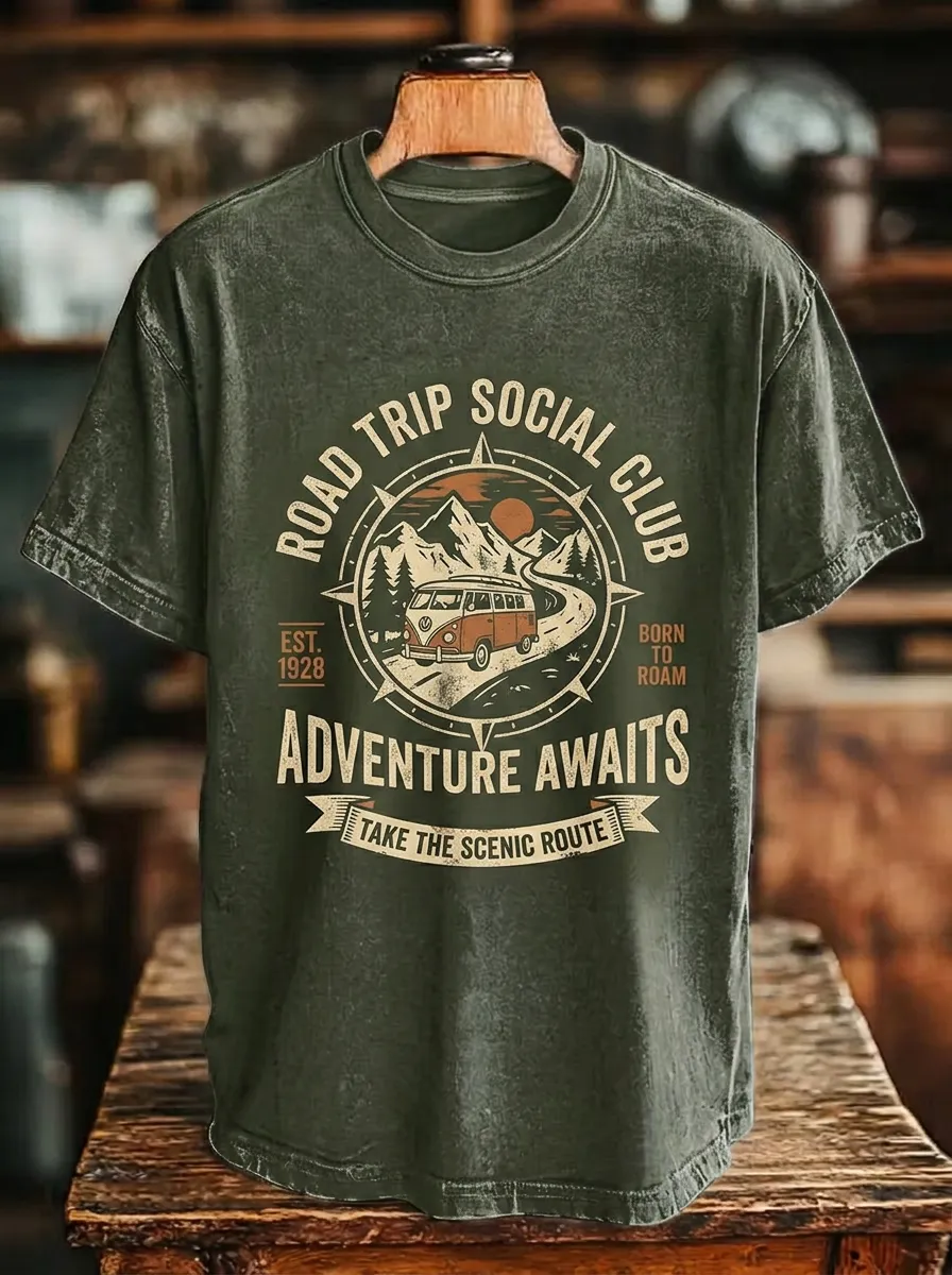 Unisex Road Trip Adventure Camper Van Printed T-shirt