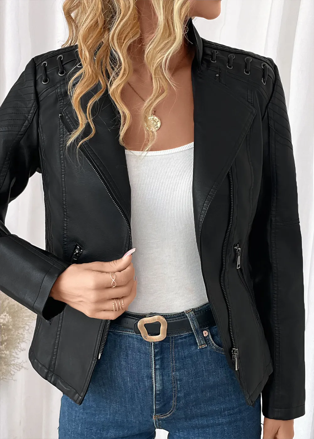 Black Pocket Long Sleeve Lapel Coat