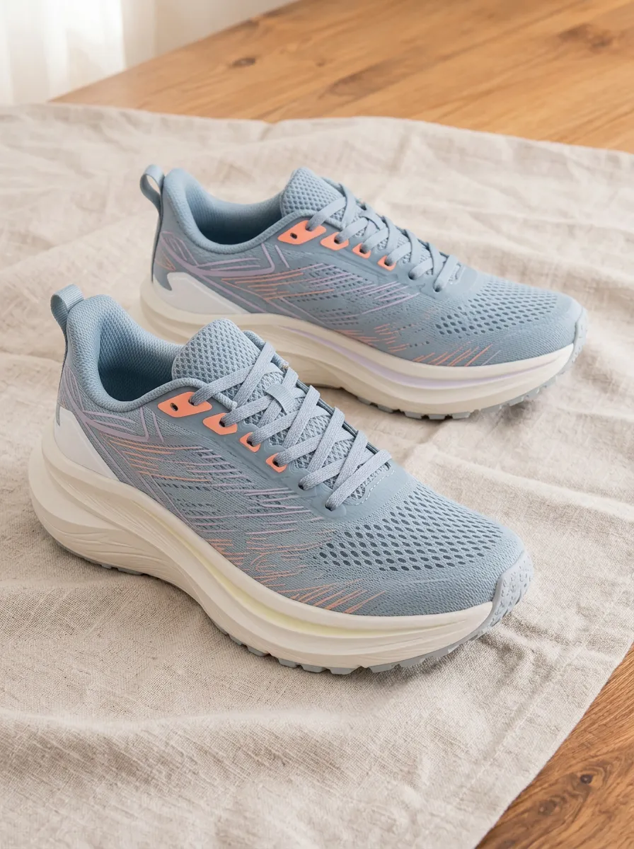 Women's Athletic Running Blue Peach Abstract Line Printed Sneakers