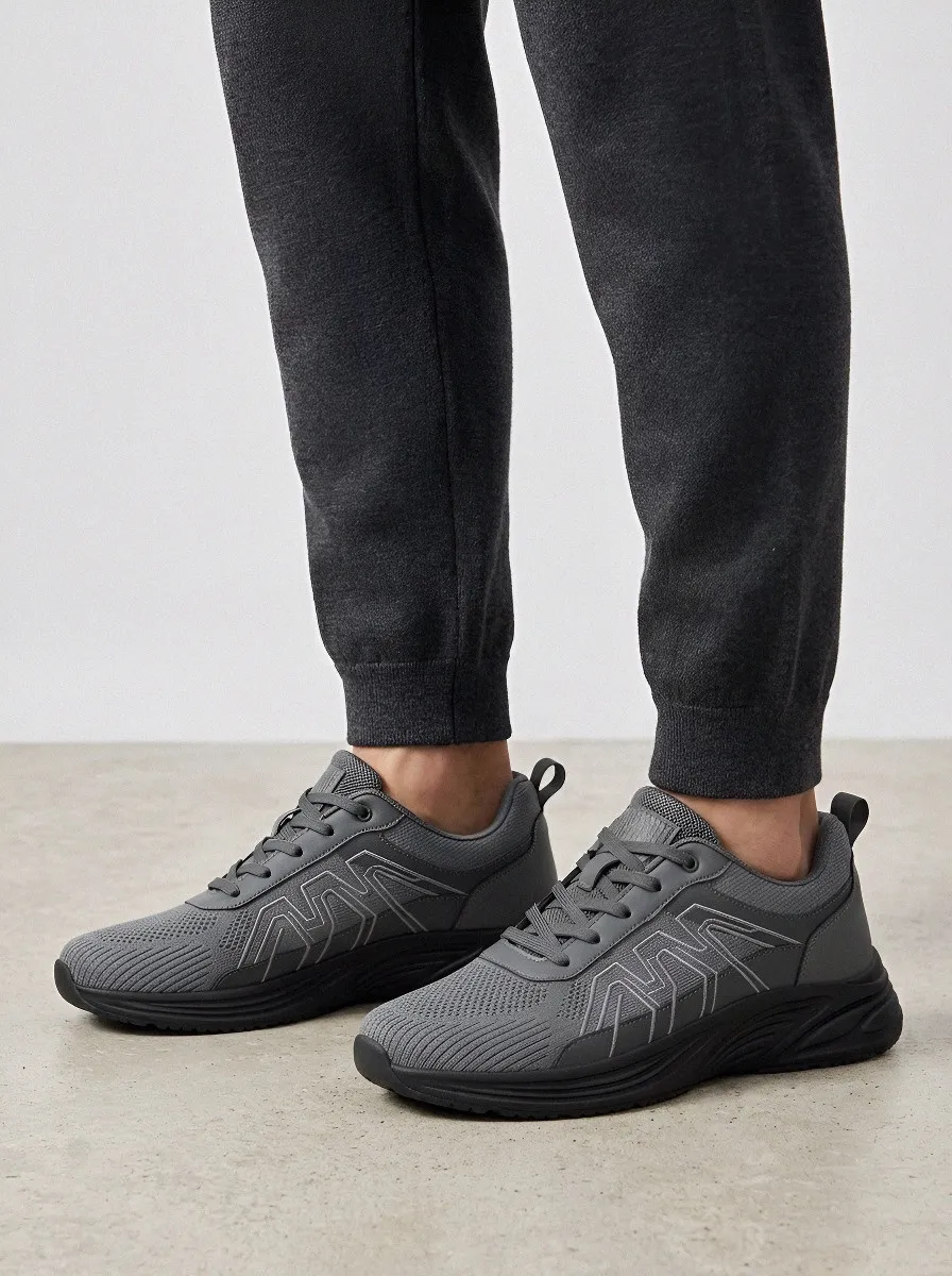 Men's Dark Grey Graphic Pattern Athletic Sneakers