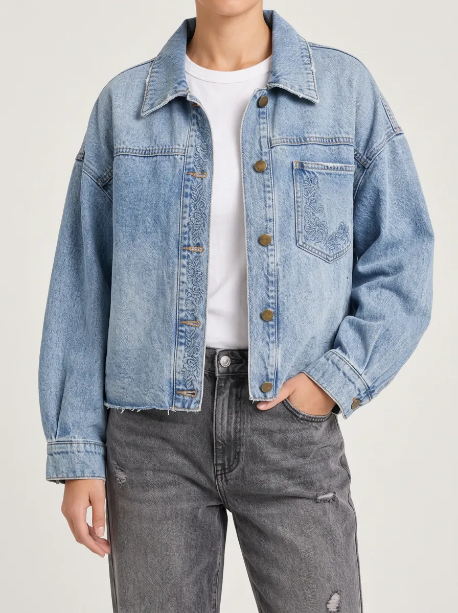 Women's Denim Layering Jacket with Button Front Detail