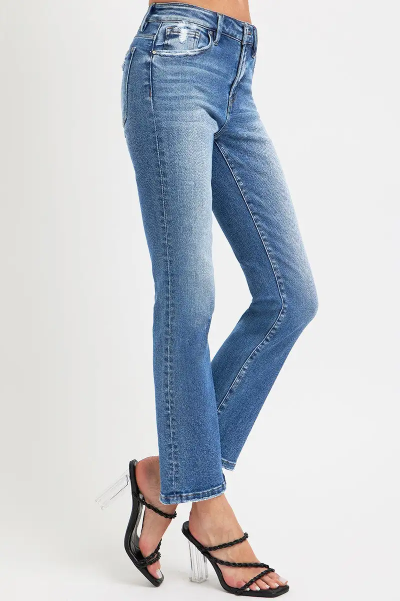 Mid Rise Ankle Straight Pocket Denim Jeans