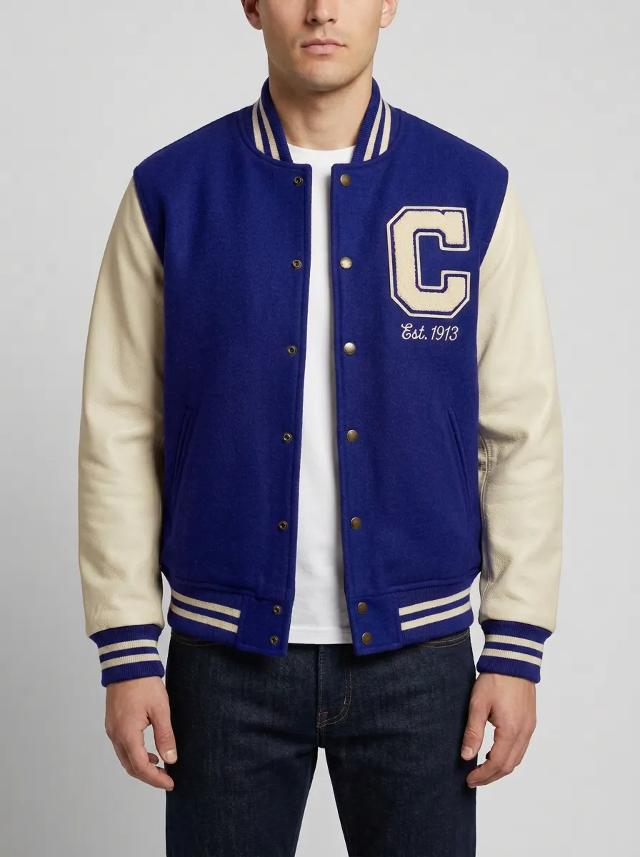 Men's Letter C 1913 Embroidered Wool Baseball Jacket