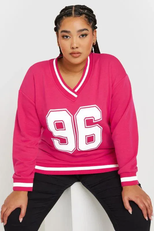 Hot Pink '96' Slogan Varsity Sweatshirt