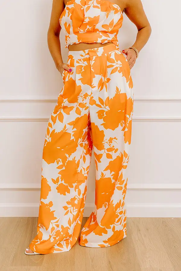 High Waist Wide Leg Floral Pleated Pants