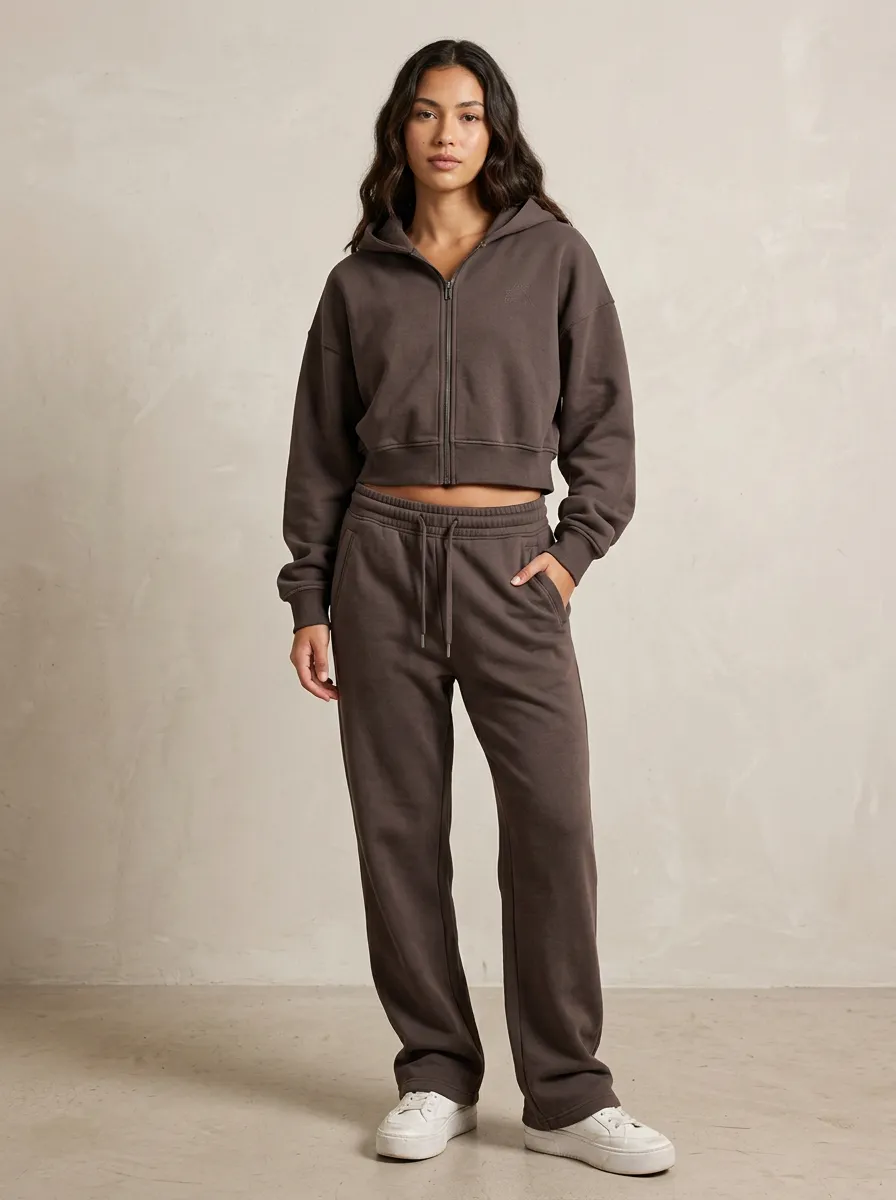 Cropped Zip-Up Jogger Minimal Women's Cropped Zip-Up Hoodie Jogger Active Set