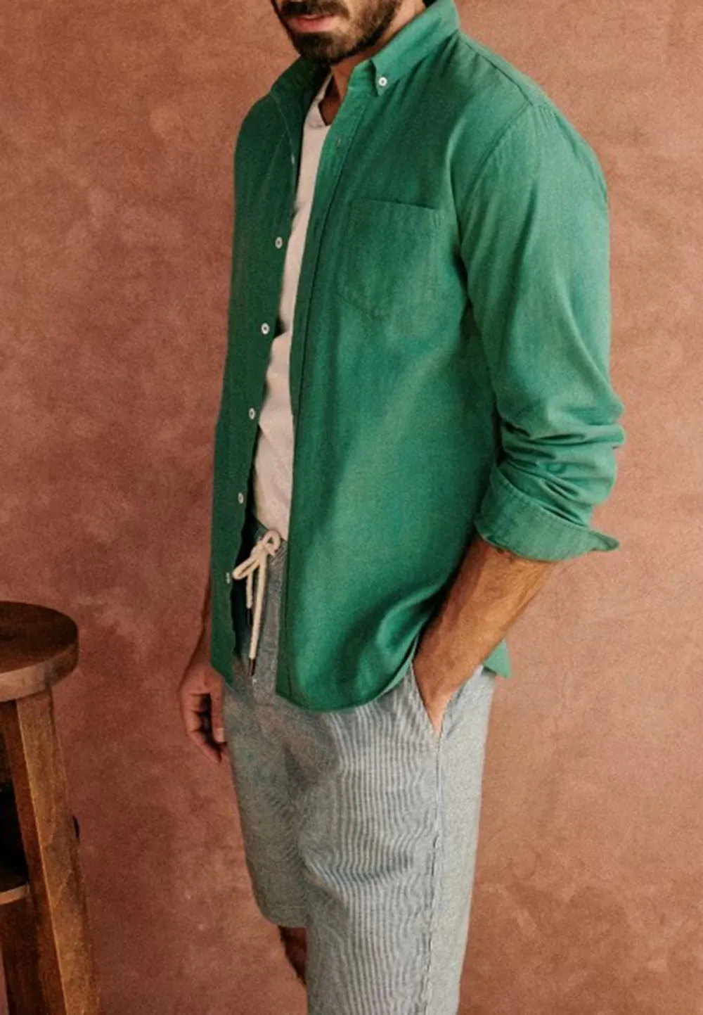 Teal Linen Blend Adjustable Cuff Button Down Shirt