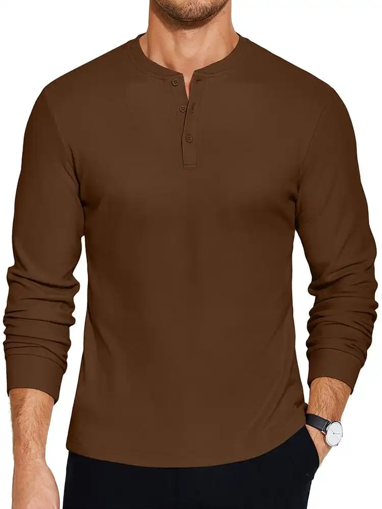 Ribbed Knit Henley T-Shirt