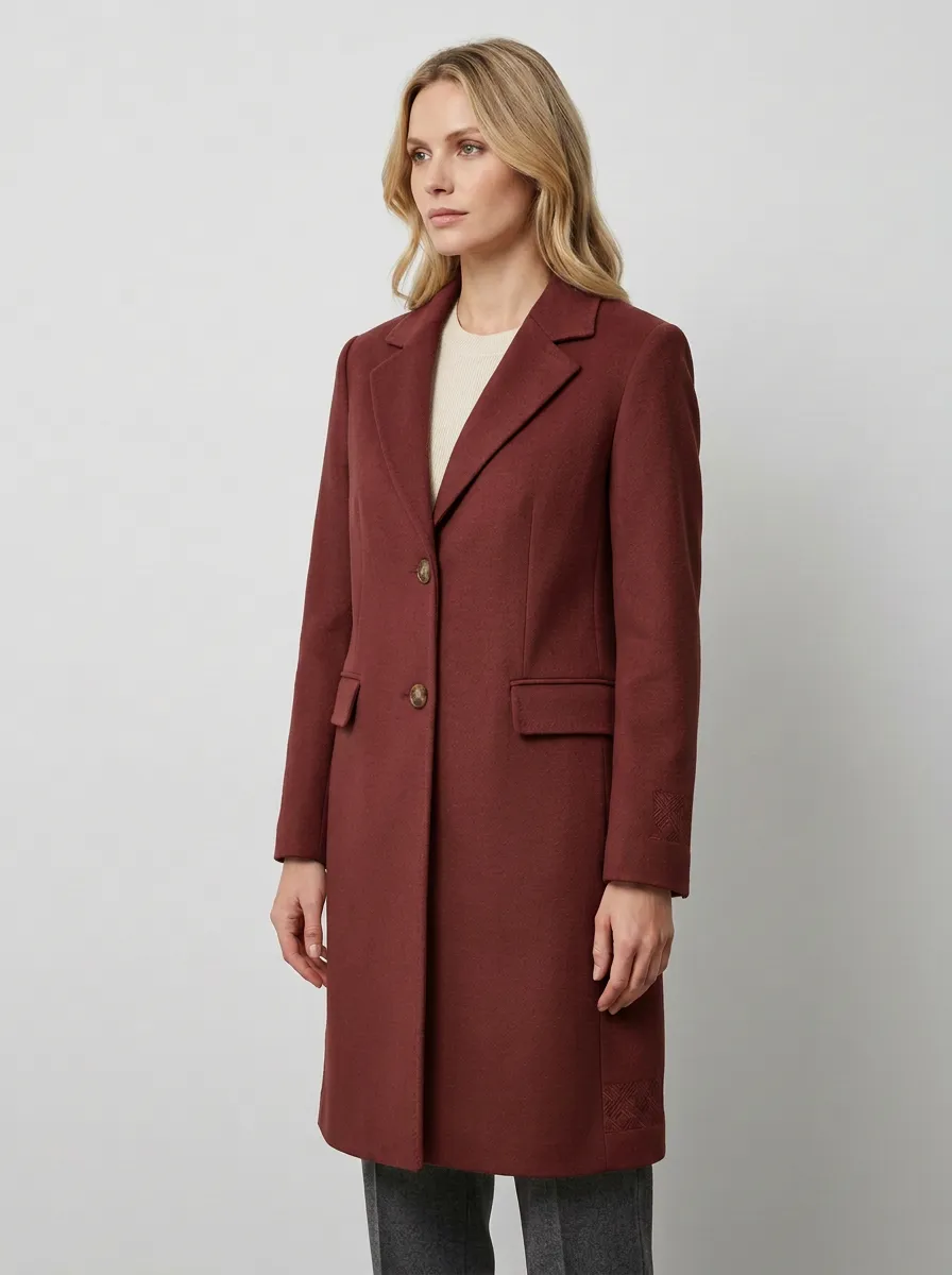 Women's Minimalist Camel Geometric Pattern Coat