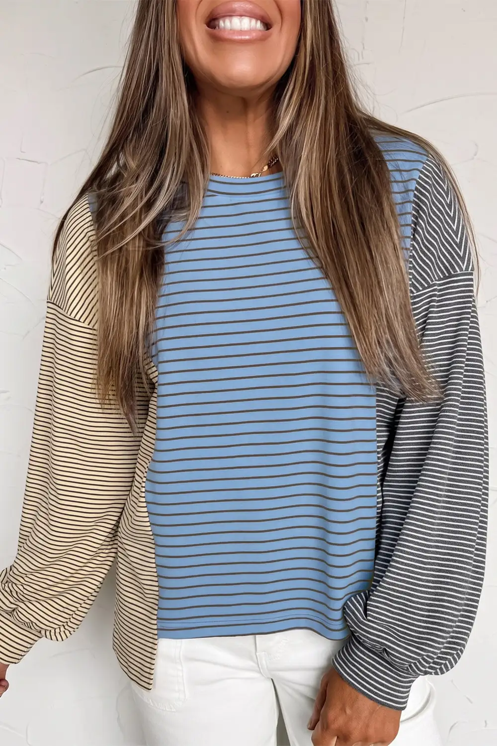 Striped Round Neck Relaxed Long Sleeve Top
