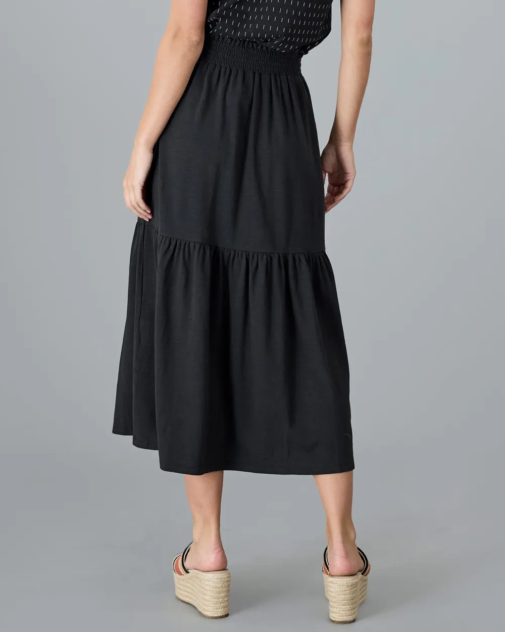 Black Ruffled Layers Midi Skirt