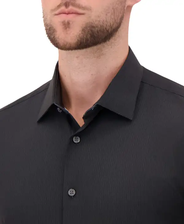 Tailored Geometric Geometric-Print Four-Way-Stretch Men's Dress Shirt