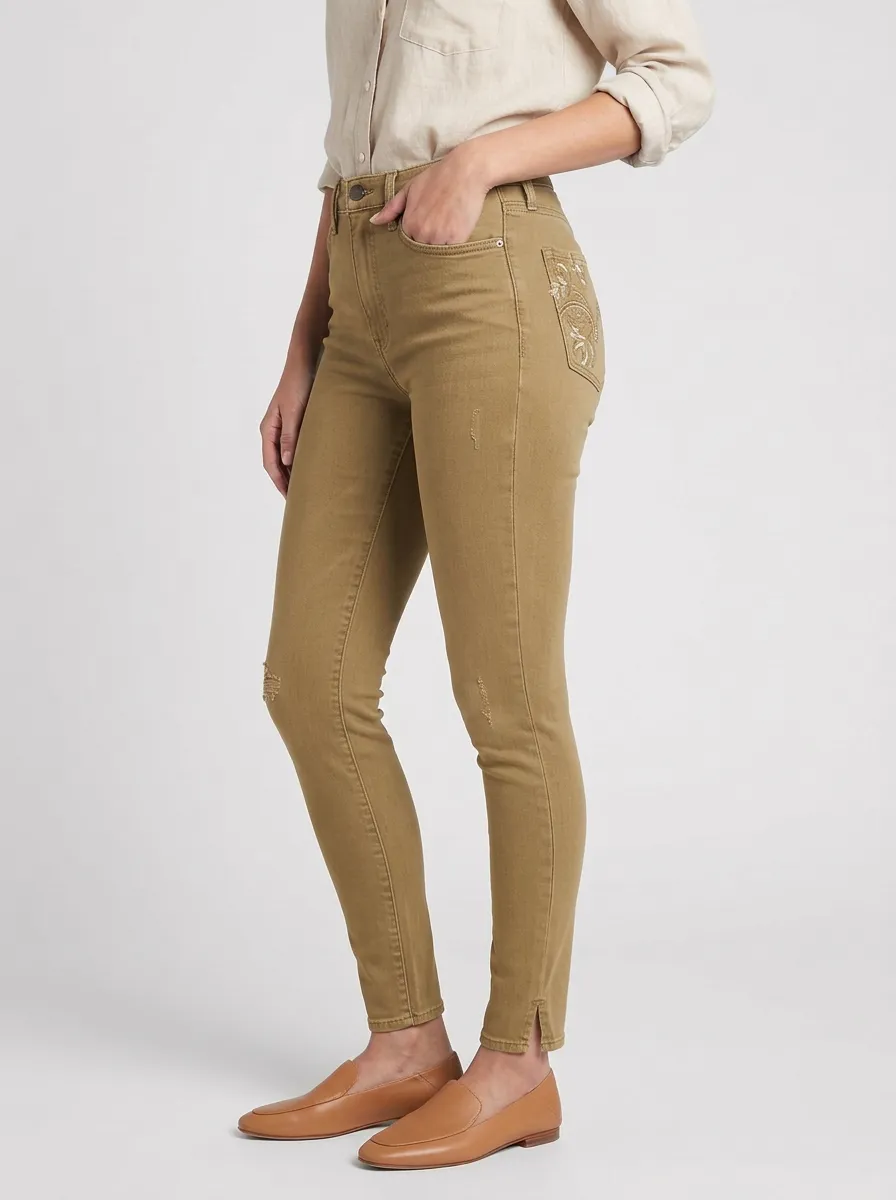 Women's Atlas Floral Embroidery Pocket Printed Slim Jeans