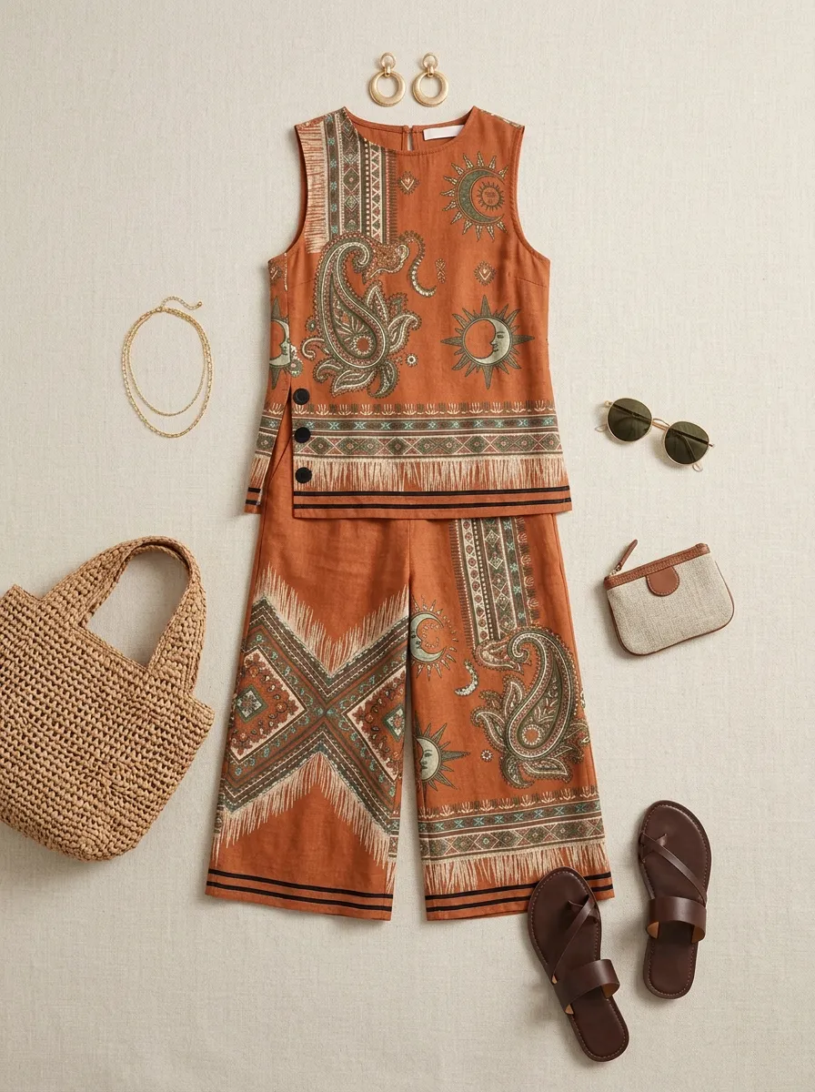 Women's Bohemian Sun Paisley Printed Sleeveless Set