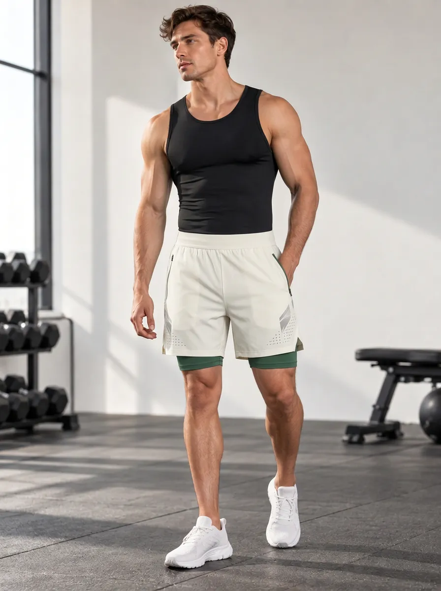 Men's Dual Layer Printed Gym Shorts