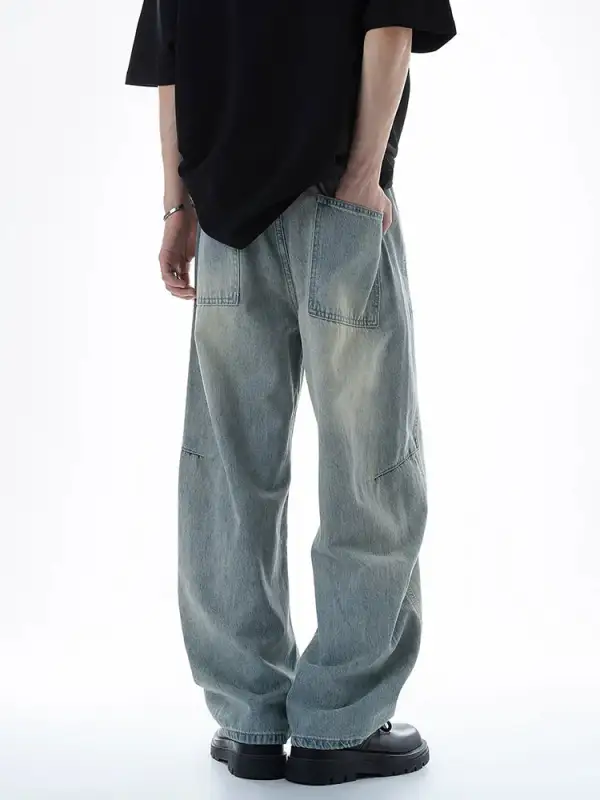 Barrel-Leg Washed Jeans