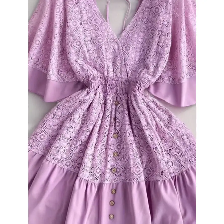 Lace Cutout Half Sleeve Mini Dress