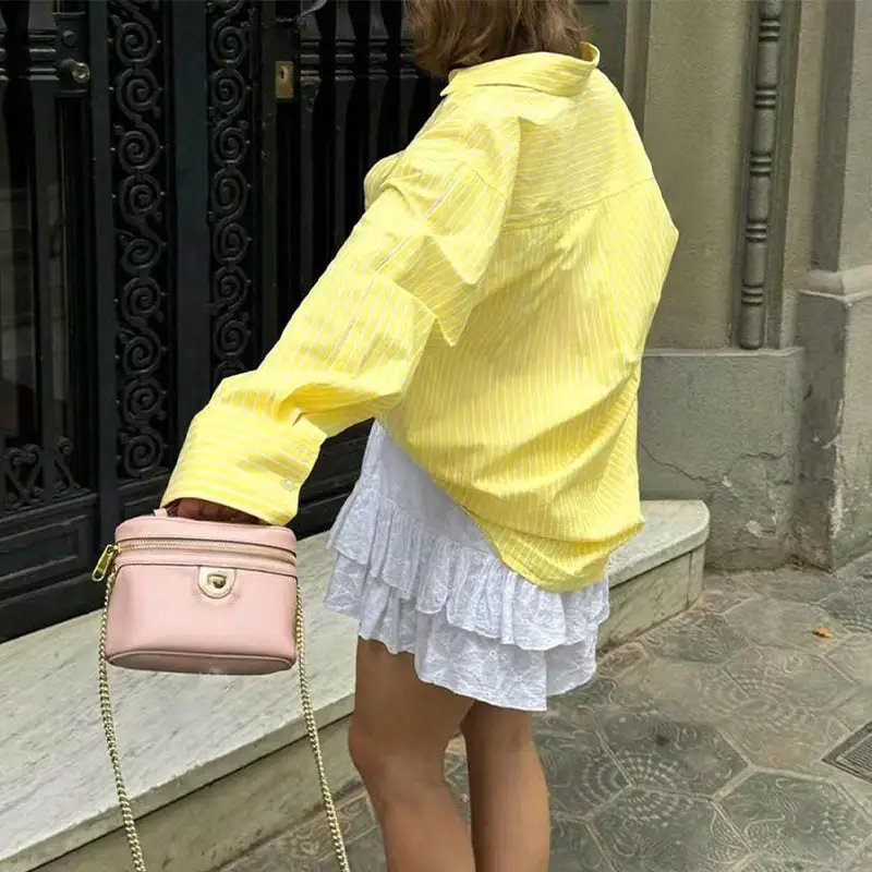 Decorative Loose Stripe Long Sleeve Shirt