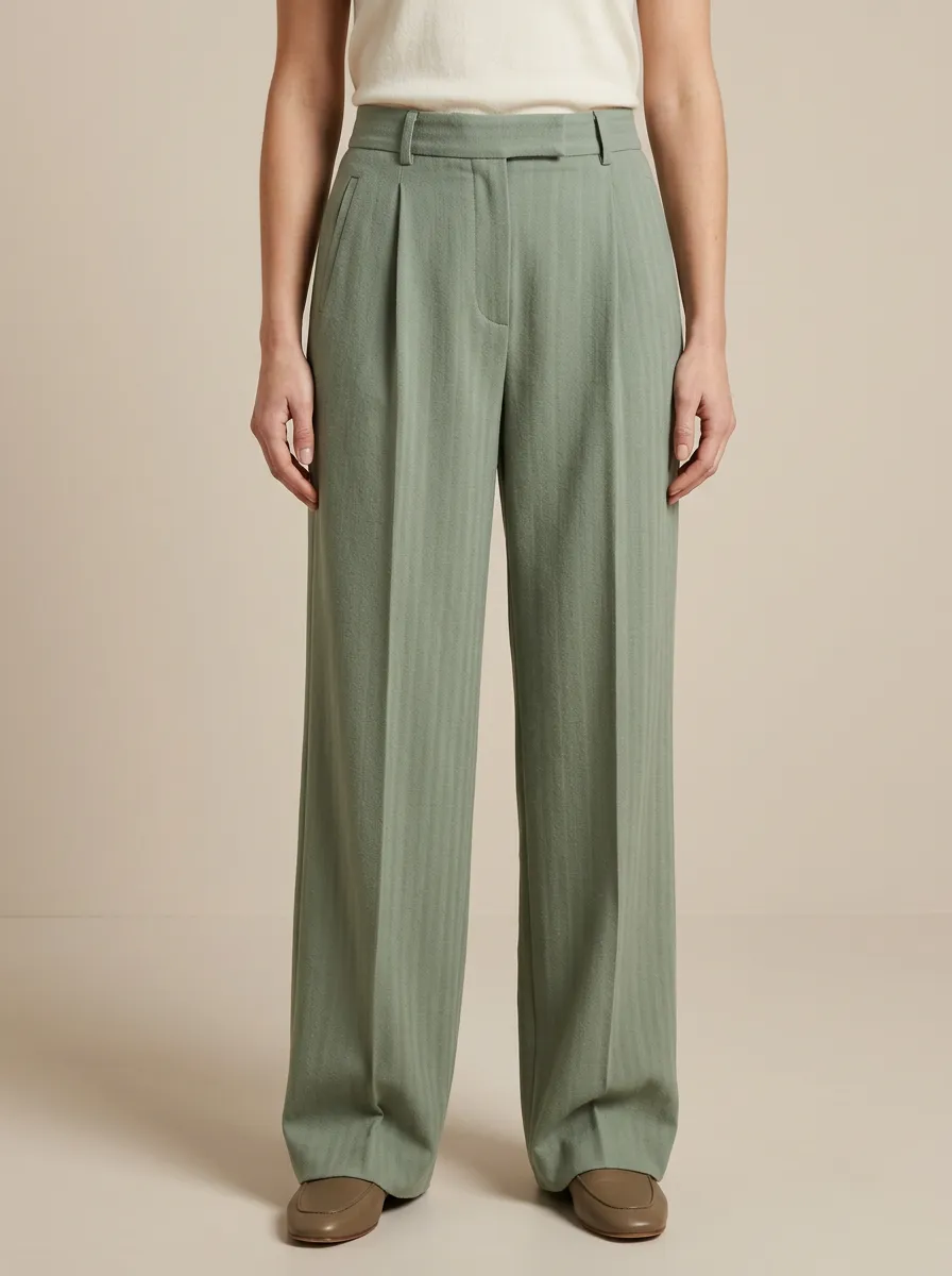 Casual Herringbone High Rise Wide Leg Pants