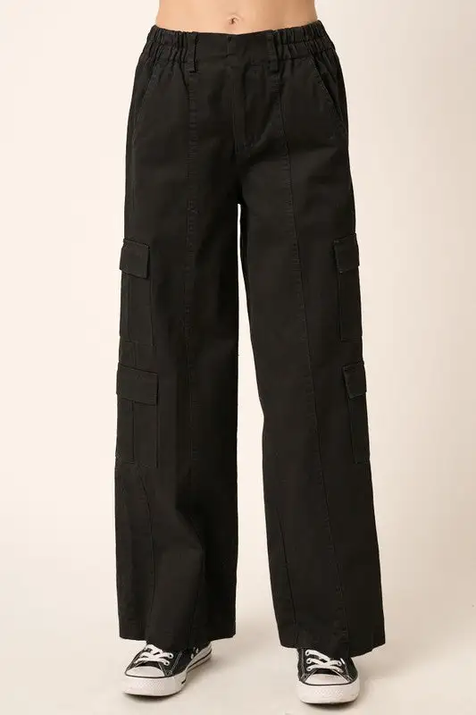 Low Rise Elastic Cover Waistband Cargo Pants