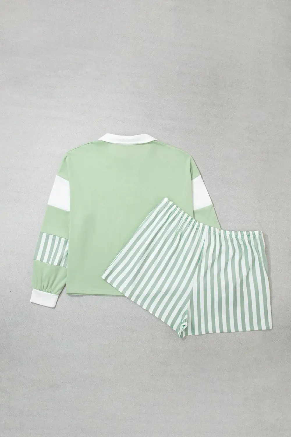 Women's Striped Patchwork V Neck Two Piece Shorts Set