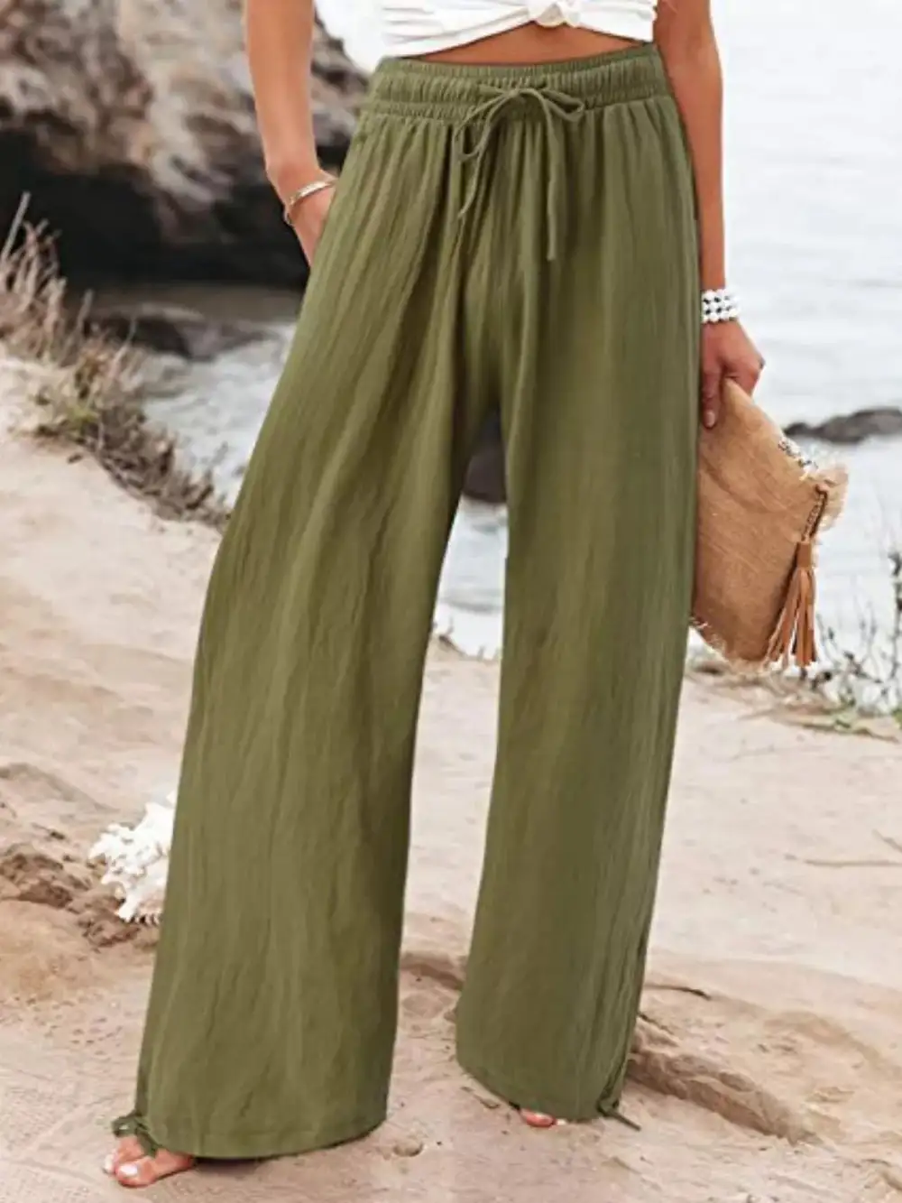 Full Size Wide Leg Pants with Drawstring Waist Plus Size