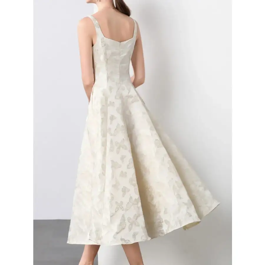 Butterfly Pattern A-Line Sleeveless Midi Dress