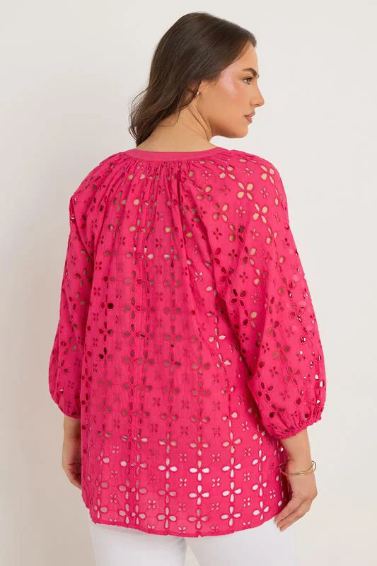 Pink Long Sleeve Broderie Blouse detail 3