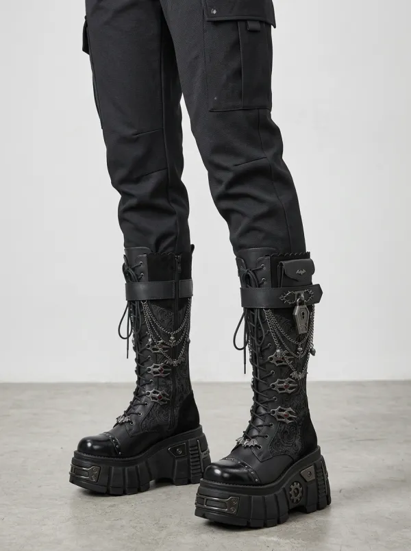 Ritual-Inspired Bat Chain Statement Women's Gothic Platform Boots