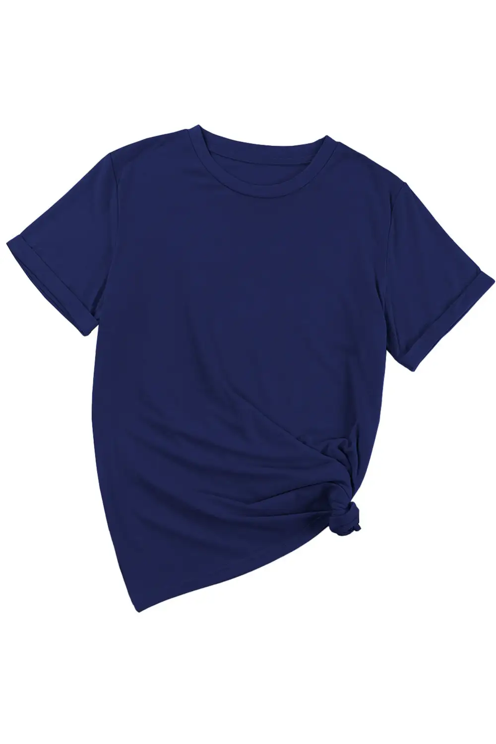 Blue Casual Plain Crew Neck