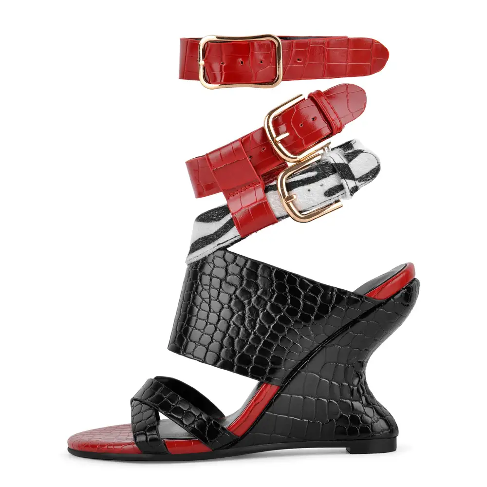 Stone Buckle Strap Wedge Heel Sandals