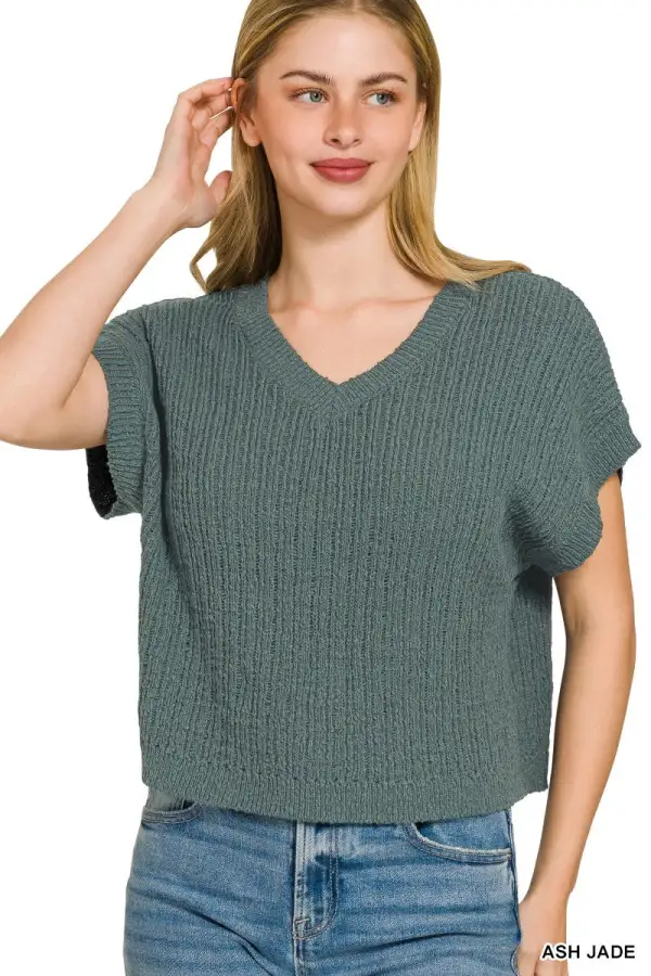 Textured Textured Knit V-Neck Cropped Sweater