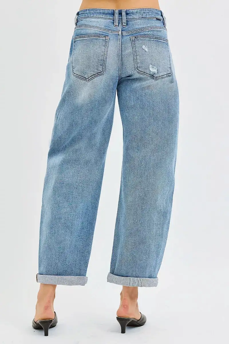 Smooth Barrel Leg Denim Jeans