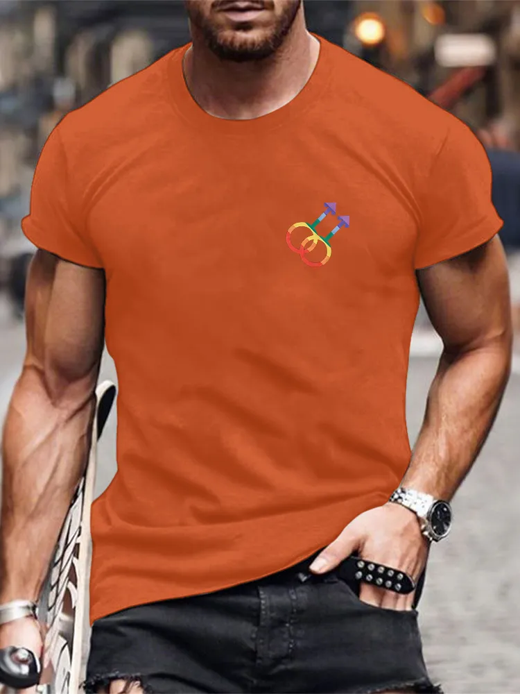 Men's Round-Neck Short-Sleeved T-Shirt With Rainbow-Colored Male Symbol Print