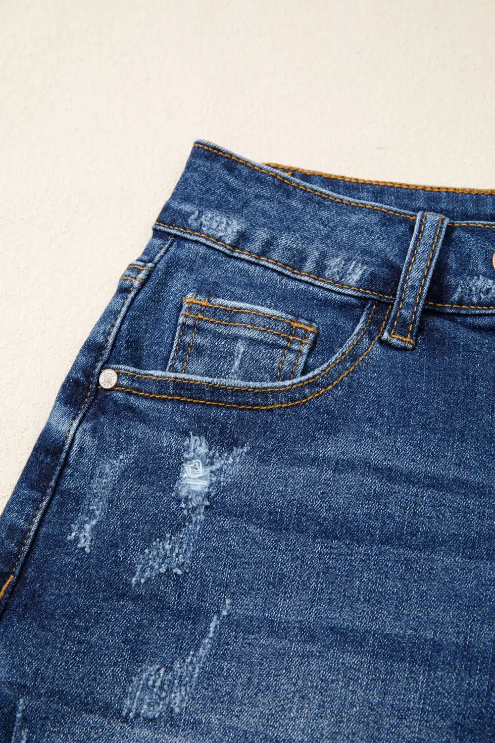 Refined High-Waist Raw-Hem Distressed Cotton Denim Shorts