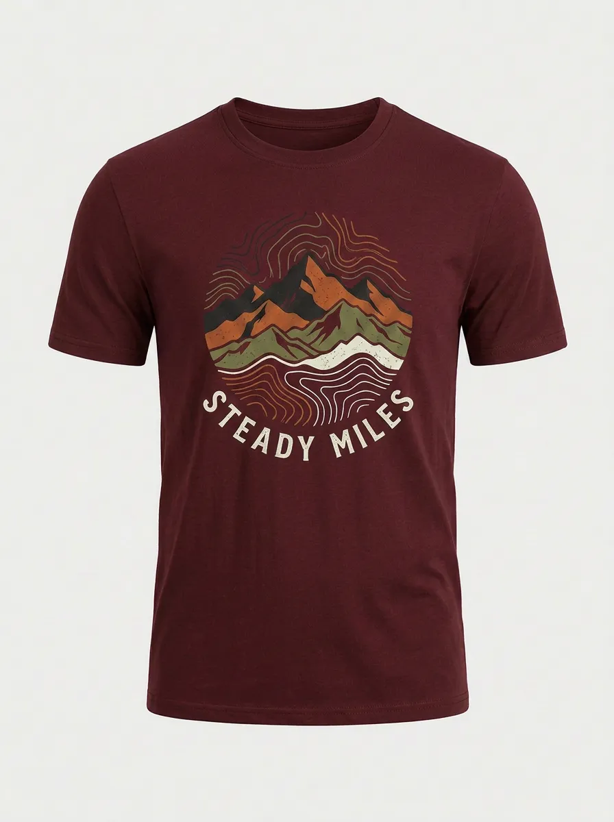 Unisex Hiking Lover Steady Miles Mountain Topographic Printed T-shirt