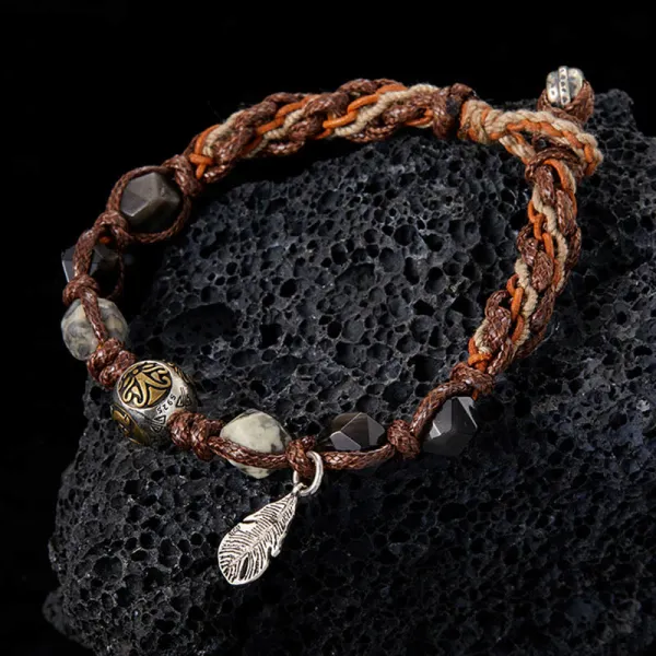 Retro Sterling Silver Obsidian Transport Rope Handmade Bracelet