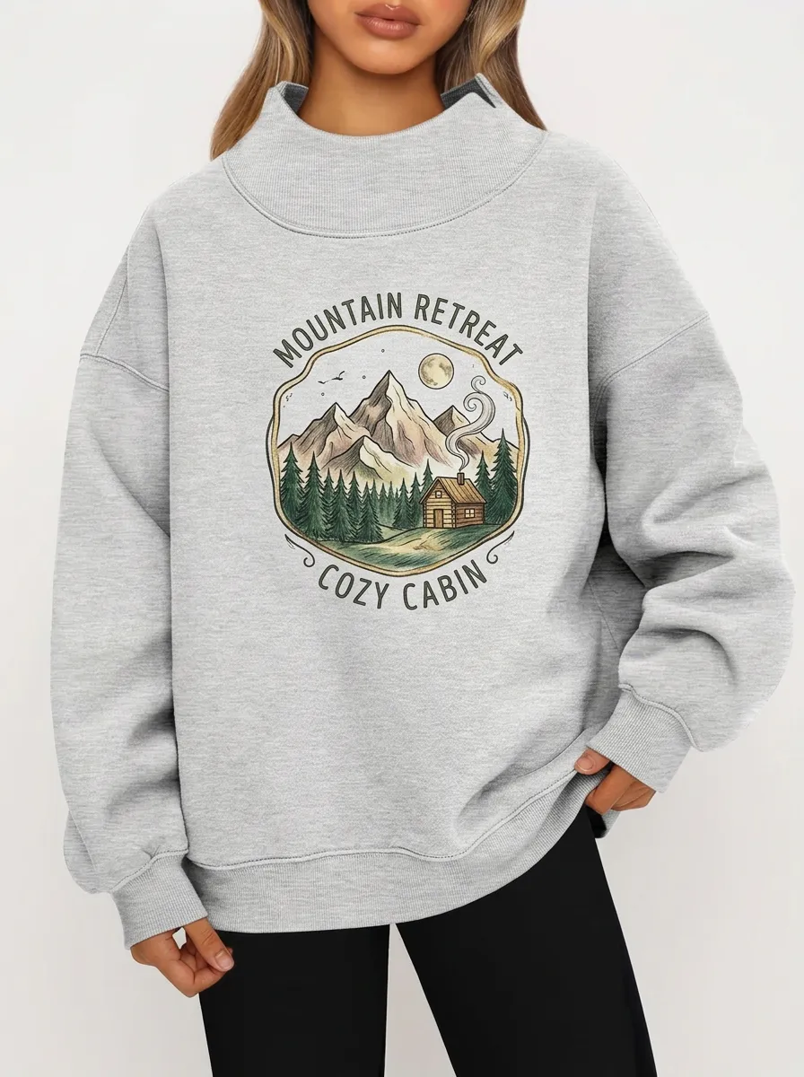 Women's Nature Lover Mountain Cabin Graphic Printed Sweatshirt