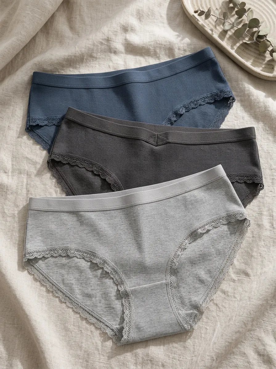 Women's Flat-Waistband Assorted Ribbed Lace-Trim Briefs Set