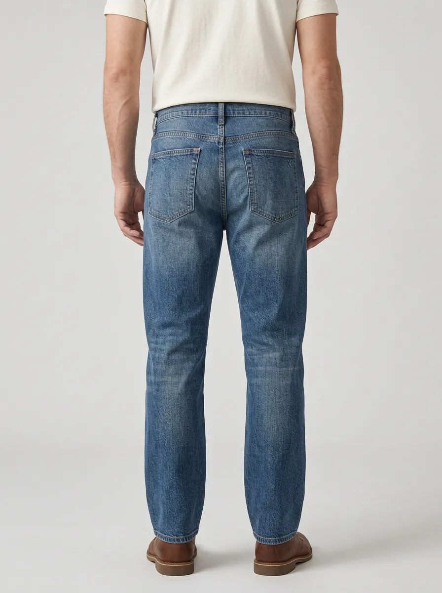 Men's Vintage Wash Blue Denim Straight Leg Jeans