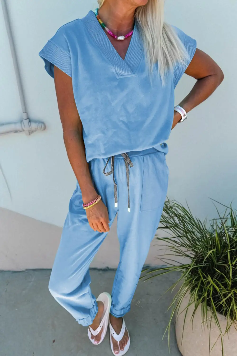 Solid Drawstring Cozy Everyday Lounge Set