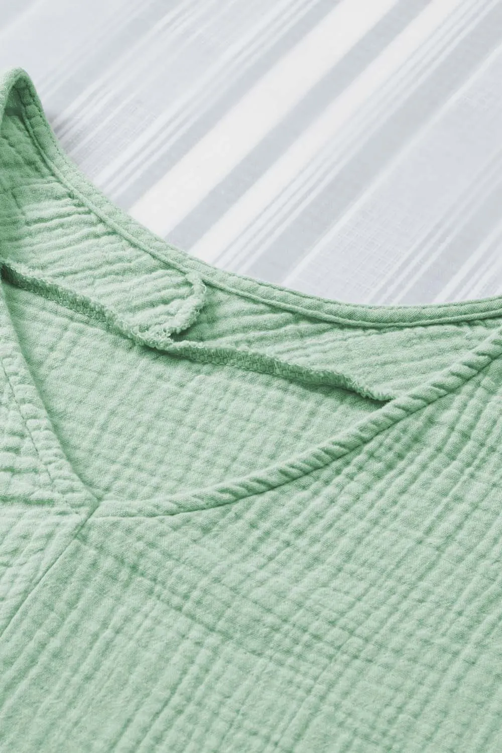 Green Frayed Batwing Sleeve Textured Blouse