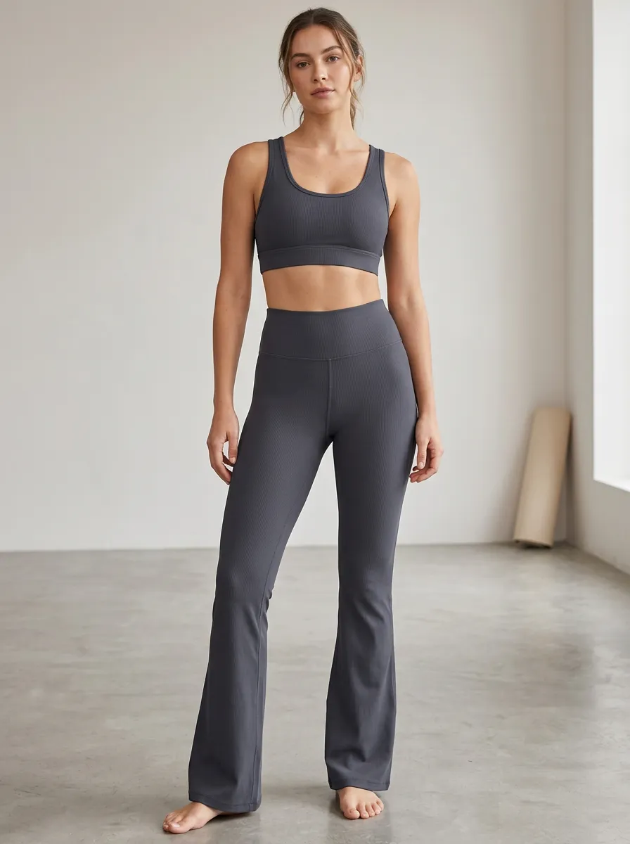 Ribbed Fitness Flared-Leg Tank-Top Women's Tank Top Flare Pants Active Set